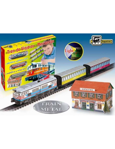 Trenulet electric calatori cu far si macheta Trenulet electric calatori cu far si macheta