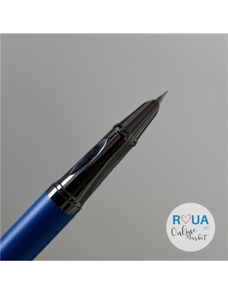 Stilou metalic si rezerve cu cerneala termosensibila, varf fin 0.38mm, Albastru