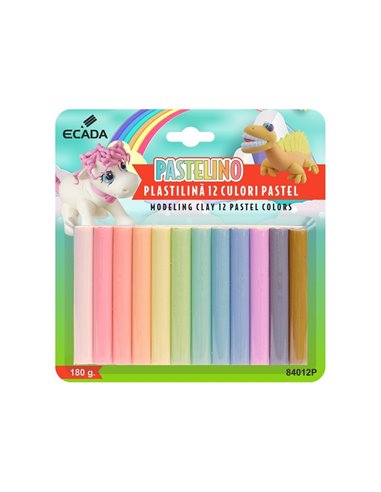 Plastilina Ecada 84012P, 180 g, 12 culori, Pastel