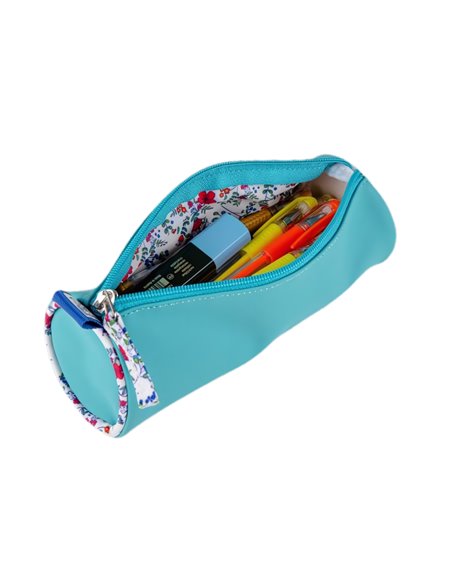Penar etui rotund OXFORD, Floral pastel, Turcoaz