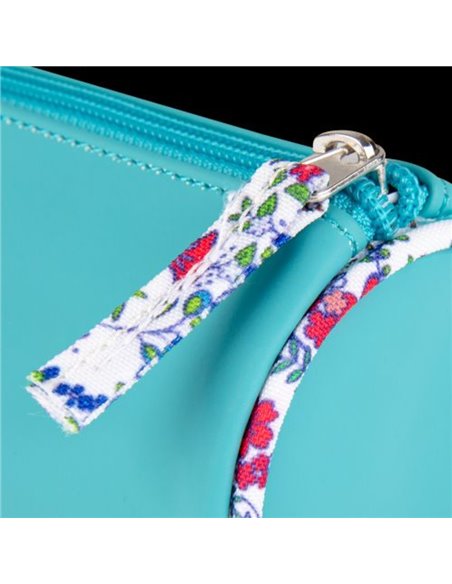 Penar etui rotund OXFORD, Floral pastel, Turcoaz