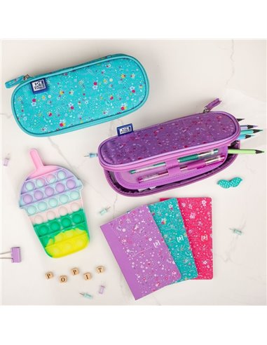 Penar etui oval 1 clapa OXFORD floral, Mov deschis