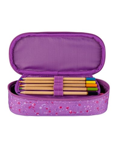 Penar etui oval 1 clapa OXFORD floral, Mov deschis