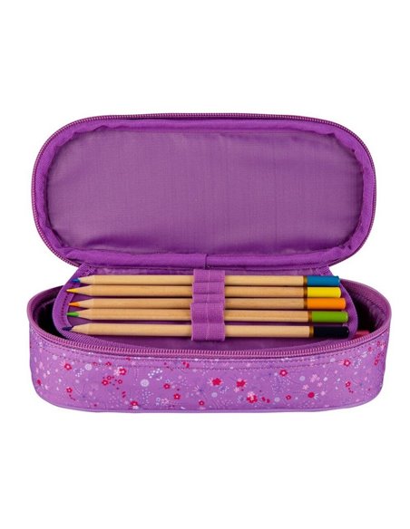 Penar etui oval 1 clapa OXFORD floral, Mov deschis