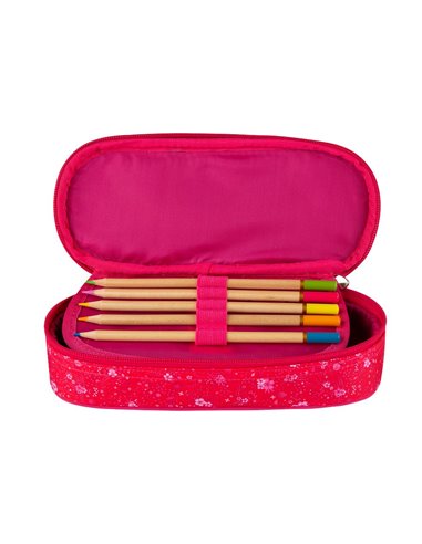 Penar etui oval 1 clapa OXFORD floral, Roz inchis