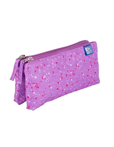 Penar etui dublu 2 fermoare OXFORD floral, Mov inchis