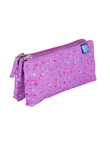 Penar etui dublu 2 fermoare OXFORD floral, Mov inchis