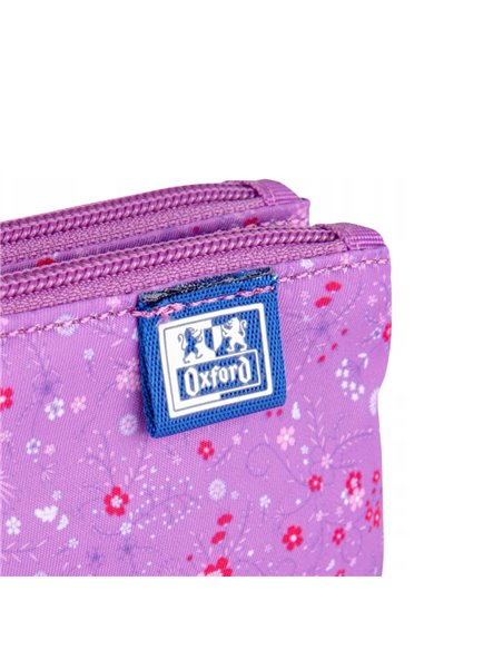 Penar etui dublu 2 fermoare OXFORD floral, Mov inchis