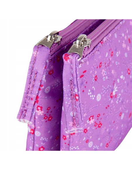 Penar etui dublu 2 fermoare OXFORD floral, Mov inchis