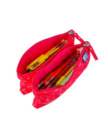 Penar etui dublu 2 fermoare OXFORD floral, Roz inchis