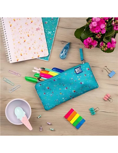 Penar etui dublu 2 fermoare OXFORD floral, Turcoaz