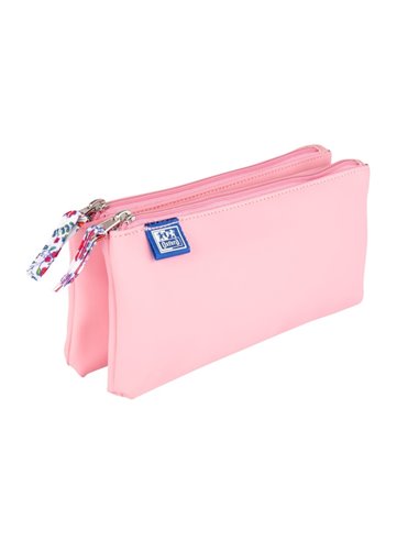 Penar etui dublu 2 fermoare OXFORD floral, Roz deschis