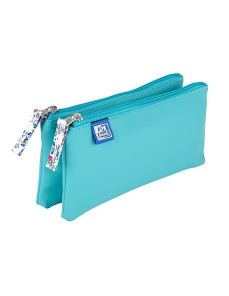 Penar etui dublu 2 fermoare OXFORD floral pastel, Turcoaz
