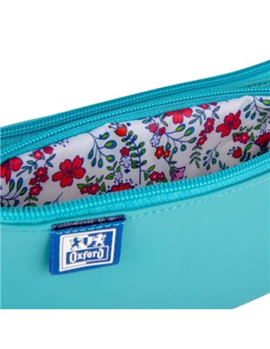 Penar etui dublu 2 fermoare OXFORD floral pastel, Turcoaz