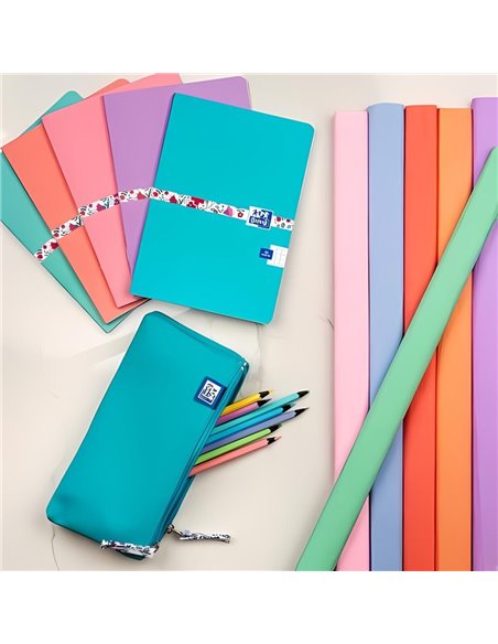 Penar etui dublu 2 fermoare OXFORD floral pastel, Turcoaz