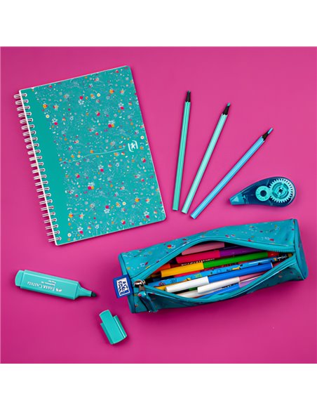 Penar etui rotund OXFORD floral, Turcoaz