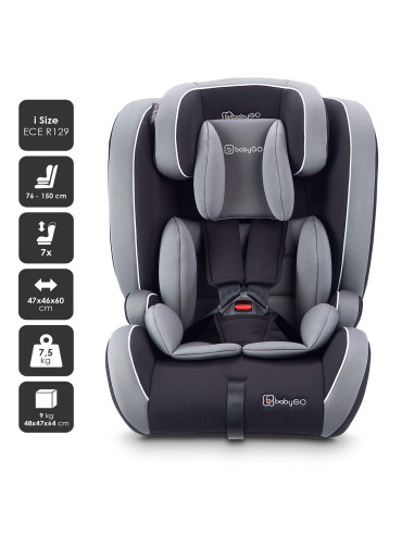 BB-BGO-2452,BabyGo - Scaun auto i-Size FreeFix Grey, 76-150 cm, certificat R129