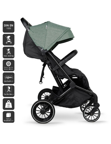 BB-BGO-7903,BabyGo - Carucior pliabil pentru gemeni GoTwice, Green