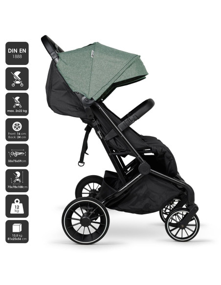 BB-BGO-7903,BabyGo - Carucior pliabil pentru gemeni GoTwice, Green