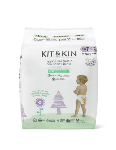 KKS7PANTSGS,Scutece Hipoalergenice Eco Kit&Kin Chilotel XXL, Marimea 7, 17 kg+, 16 buc