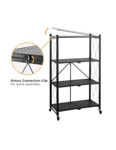 ETJ-4-RENI,Raft RENI multifuncțional, mobil din oțel cu 4 rafturi, 71 x 34 x 126.3 cm, max.30kg/raft, negru
