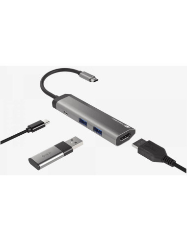 NMP-1984,USB-C Multiport adapter Natec, 2 X USB 3.0 HUB/ HDMI 4K/ USB-C PD, Fowler Slim