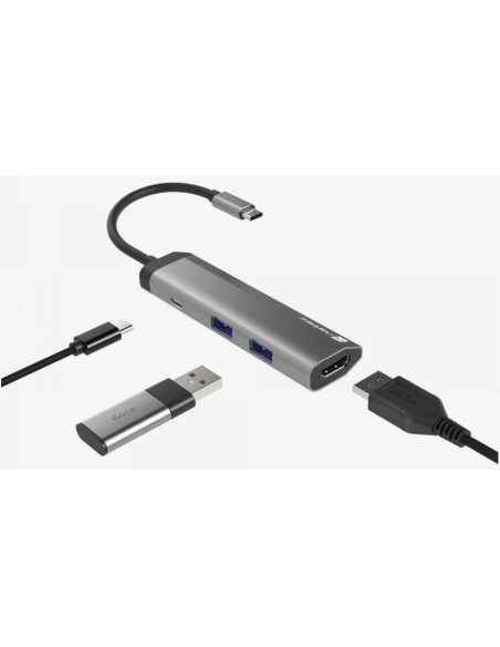NMP-1984,USB-C Multiport adapter Natec, 2 X USB 3.0 HUB/ HDMI 4K/ USB-C PD, Fowler Slim