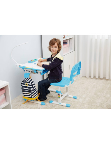 B201-BLUE,Set birou si scaun copii ergonomic reglabil in inaltime ErgoK SOL Albastru-Protecție Pardosea CADOU!
