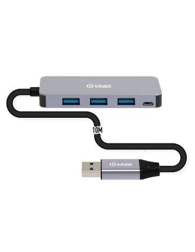 iCable-USB-ACC-H14,Cablu Hub 4 USB 3.2 5GBPS, Infobit iCable-USB-ACC-H14, 5Gbps, 10 m
