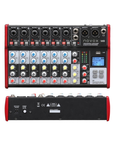 M8-Mk2-BT,Mixer analogic 8 canale Novox M8 Mk2 BT, Player MP3 /USB /Bluetooth, (6 mono mic / line + 1 stereo)