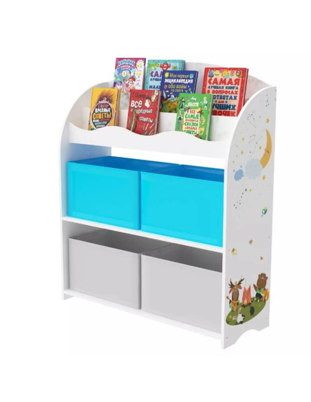 JWTR-3170 Kiddy,Organizator jucării cu 3 rafturi pentru cărți și 4 cutii de depozitare ErgoK Kiddy