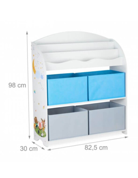 JWTR-3170 Kiddy,Organizator jucării cu 3 rafturi pentru cărți și 4 cutii de depozitare ErgoK Kiddy