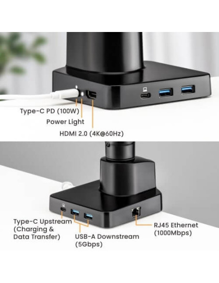 BM-MNT20,Suport monitor de masa cu Statie docking 6-in-1, Blackmount MNT20, 17"-32", max.8 kg, otel, negru