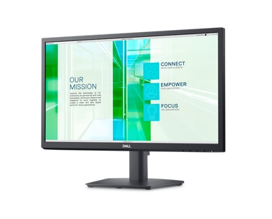 Imagine a unui monitor Dell E2223HN cu un fundal verde si alb pe ecran.