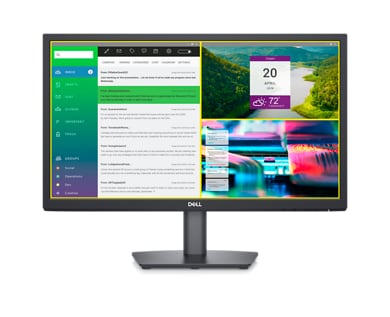 Imagine a unui monitor Dell E2223HN cu 3 instrumente diferite deschise pe ecran.