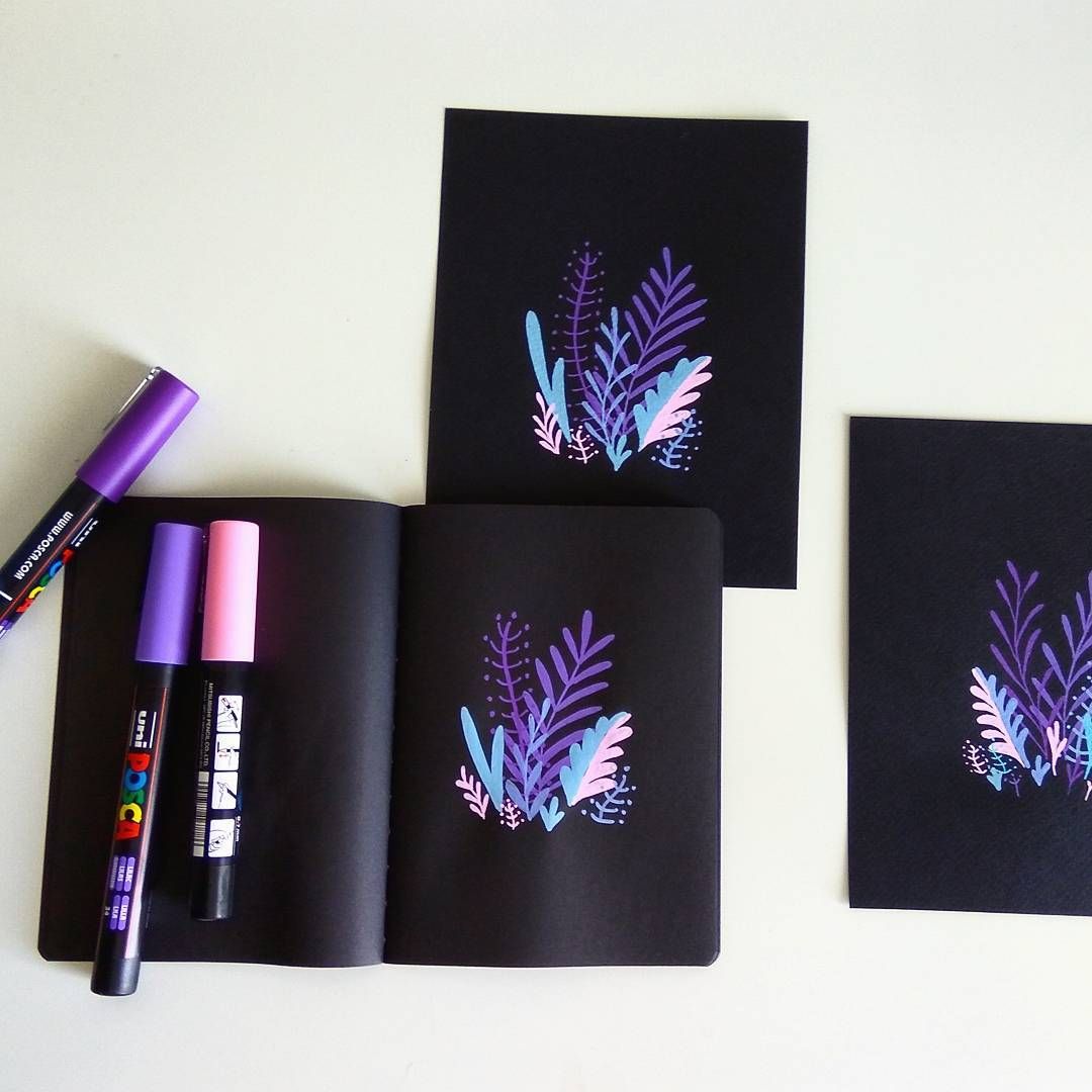 Original illustration of abstract plants by White Tail. #poscamarkers # purple #botanical #illustration | Pen art, Paint pens, Illustration