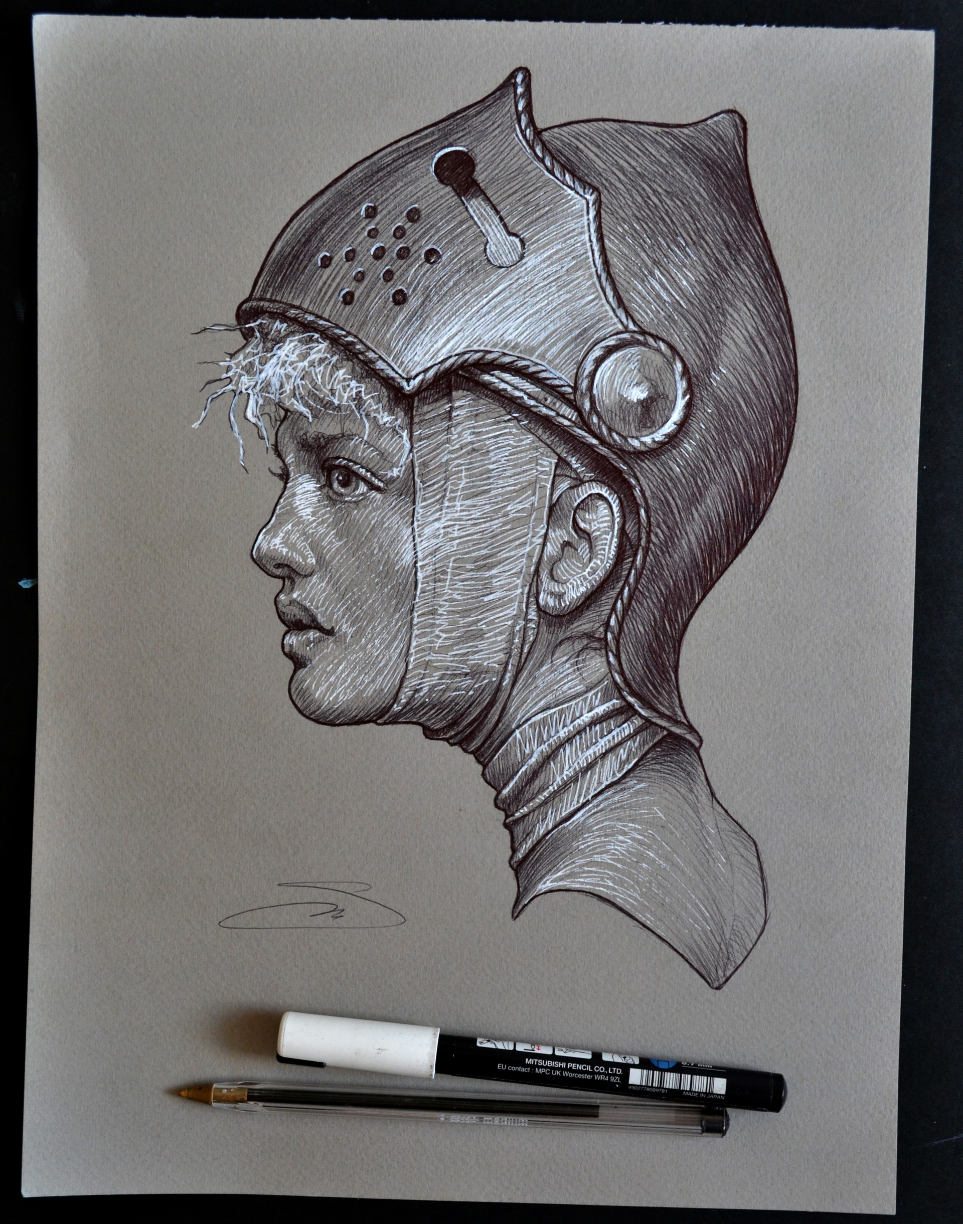 Mirko Serino - Medieval knight- ballpoint pen and white posca