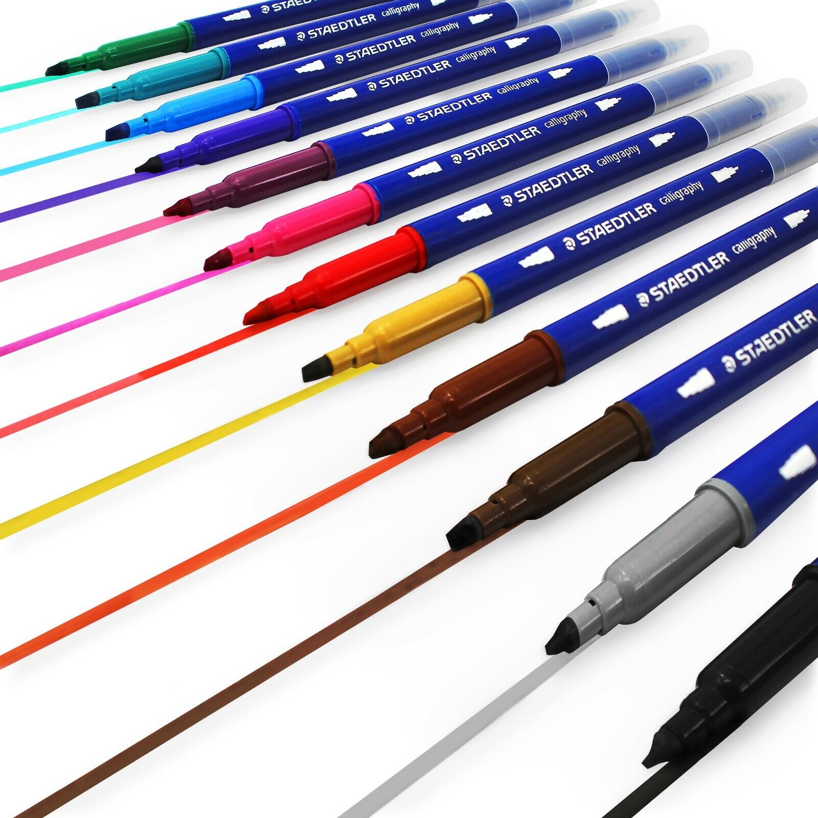 Staedtler Double Ended Calligraphy Pens - 2.00 - 3.5mm - 12 Assorted  Colours | eBay